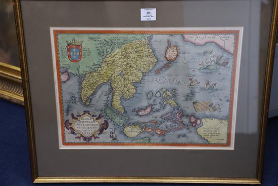 Abraham Ortelius Map of Indiae Orientalis Insulumquae, n.d. (1570 or later), Theatrum Orbis Terrarum Latin edition 14 x 20.25in.